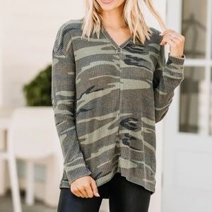 Z Supply: Olive Green Camo Thermal Top